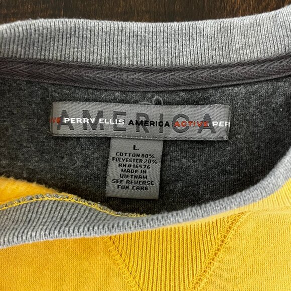Perry Ellis America Mustard Yellow Fleece Pullover Sweatshirt Mens Large - Picture 6 of 6